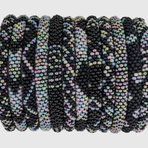 Nepali beaded roll-on bracelets in black and silver mix